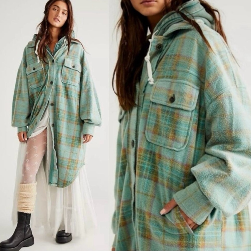 We The Free Teal Plaid Utility Jacket